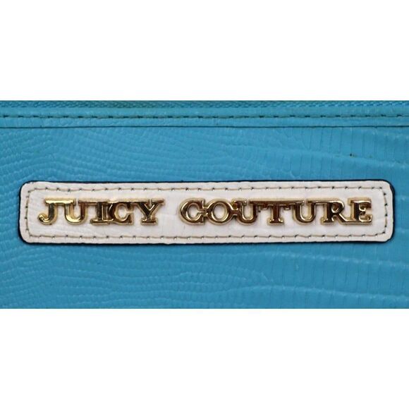 JUICY COUTURE BABY BLUE WHITE GENUINE LEATHER ID CARD ZIP AROUND WALLET CLUTCH - Picture 2 of 11